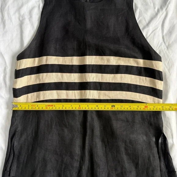 Joe 100% Linen Button Up Back Striped Black Top Large Neutral Luxury Summer - Picture 7 of 13